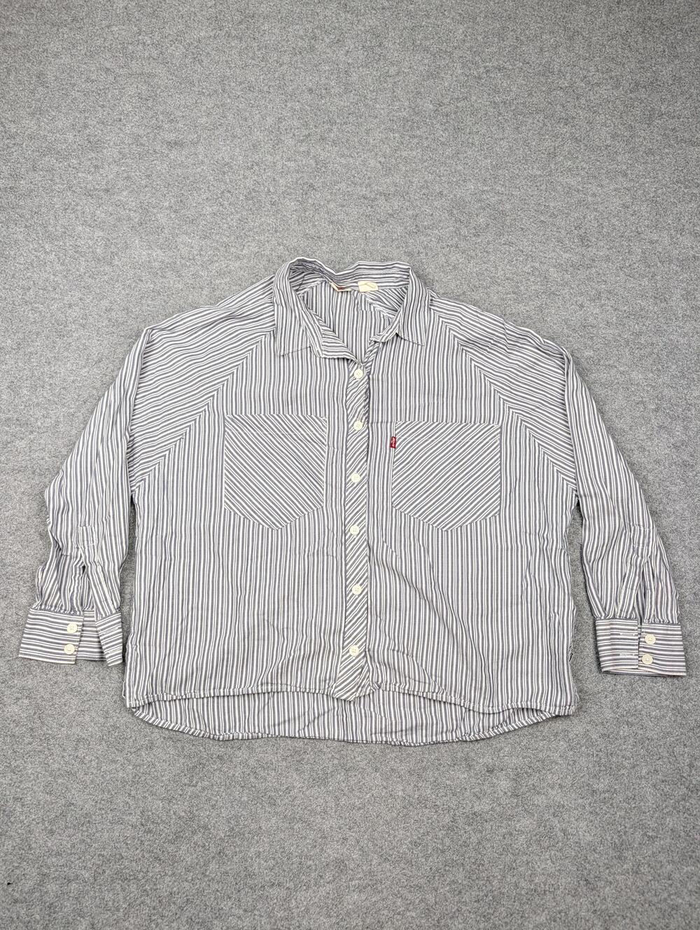 Levi's Shirt Womens Small Blue Stripe Cotton Button Up Long Sleeve Pocket Top